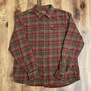 Orvis Flannel Shirt Jacket W/Pockets Shacket Mens L Red Green Plaid Heavyweight